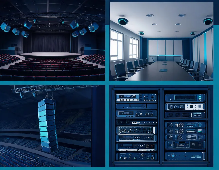 Sectional view of several professional audio venue types